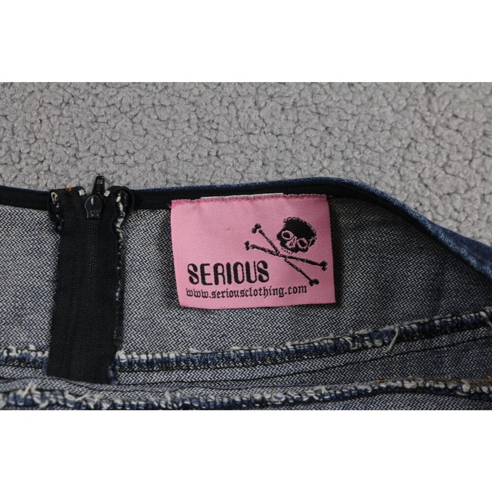 Vintage Serious La Skirt L Blue Denim Micro Mini Big Buckle 6" Grunge Y2K USA - Picture 3 of 7